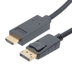 尼龙编织线缆组件，DP公头至HDMI 2.0公头，带铁氧体磁环，支持4K分辨率，0.5M的图片