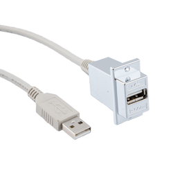 USB 2.0 特优型线缆组件, A 型母头面板安装耦合器 / A 型公头, 12in/ 0.3m, 浅灰色的图片