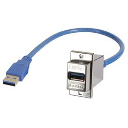 USB 3.0 A型耦合器，母头穿壁式/A型公头，1.0m的图片