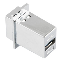 USB3.0转接头/耦合器，ECF法兰式接线板安装，A型母头/A型母头，镀铬屏蔽层ABS外壳，银色的图片