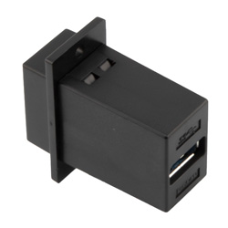 USB3.0转接头/耦合器，ECF法兰式接线板安装，B型母头/A型母头，ABS外壳，黑色的图片