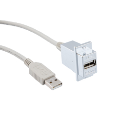 USB 2.0 特优型线缆组件, A 型母头面板安装耦合器 / A 型公头, 72in/ 1.8m, 浅灰色的图片