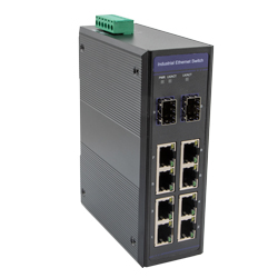 10端口工业以太网DIN导轨交换机，8x RJ45 10 / 100TX PoE 802.3at 30W /端口120W总预设功率，1x RJ45 10/100 / 1000TX，1x SFP 1000FX的图片