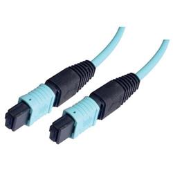 MPO w/o pins to MPO w/o pins, 6 Fiber Ribbon, OM3 10G 50/125 Multimode, OFNR Jacket, Aqua, 1.0m的图片