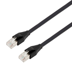 7类 10G级以太网线缆组件，各对双绞线单独屏蔽层（S/FTP）之外另设总的编织屏蔽层，RJ45公头/插头，26AWG多股导线，PVC护套，黑色，0.5米的图片