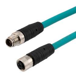 超6类10G级IP67防护等级8针X编码SF/UTP双屏蔽工业户外级高柔性M12线缆，M12公头/M12母头，CMX阻燃等级TPE护套，青，15米的图片