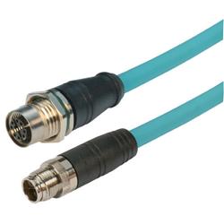 超6类M12 8针X编码SF/UTP工业级线缆，M12公头/M12面板安装式母头，3米的图片