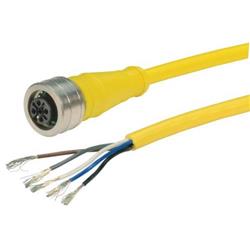 Brad® Ultra-Lock® M12线缆，5针，A编码，IP69K级，母头/预剥线，22AWG，PVC，黄，5米的图片