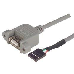 USB 2.0 线缆, A型面板安装母头 / 5插脚母头, 1m, 灰色的图片