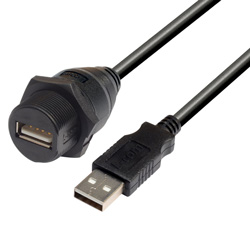 USB2.0 线缆 , 防水面板安装 A 型母头 / A 型公头 , 0.5m, 黑色的图片