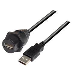 USB2.0 线缆 , 防水面板安装 A 型母头 / A 型公头 , 1.0m, 黑色的图片