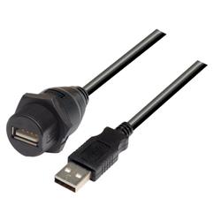 USB2.0 线缆 , 防水面板安装 A 型母头 / A 型公头 , 3.0m, 黑色的图片