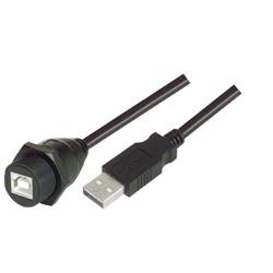 USB2.0 线缆 , 防水面板安装 B 型母头 / A 型公头 , 2.0m, 黑色的图片