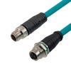 超6类10G级IP67防护等级8针X编码SF/UTP双屏蔽工业户外级高柔性M12线缆，面板安装型M12母头/M12公头，CMX阻燃等级TPE护套，青，15米的图片